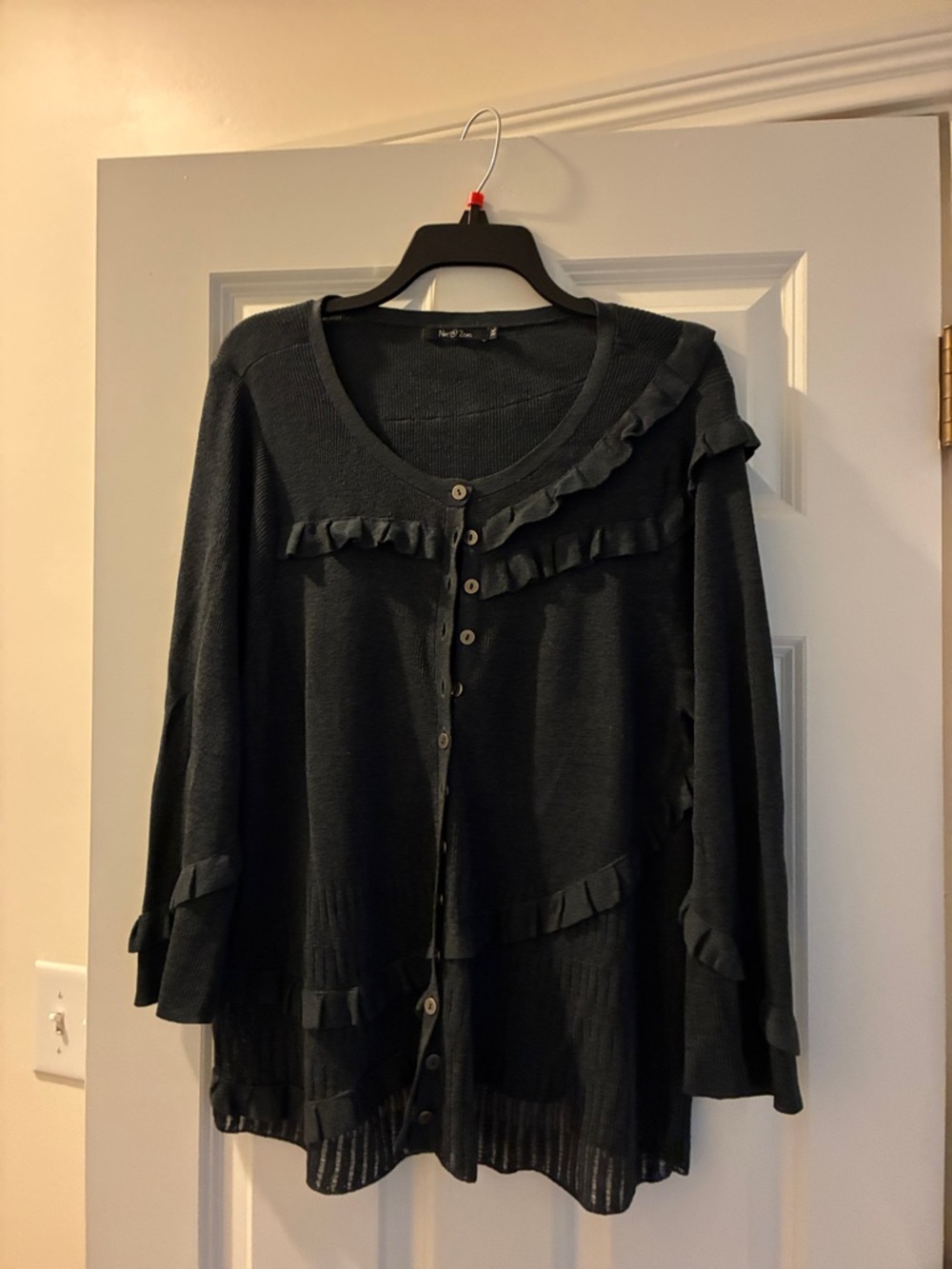Nick and Zoe Black 2x Ruffle-Trim Button Cardigan Sweater